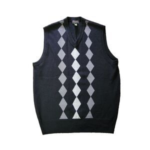 VTG Mens Dockers Knit Vest Size L 100% Acrylic Argyle Diamond Black Gray Preppy